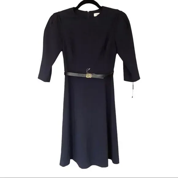 CALVIN KLEIN Navy 3/4 Sleeve Crew Neck Above The Knee Dress - Picture 4 of 9